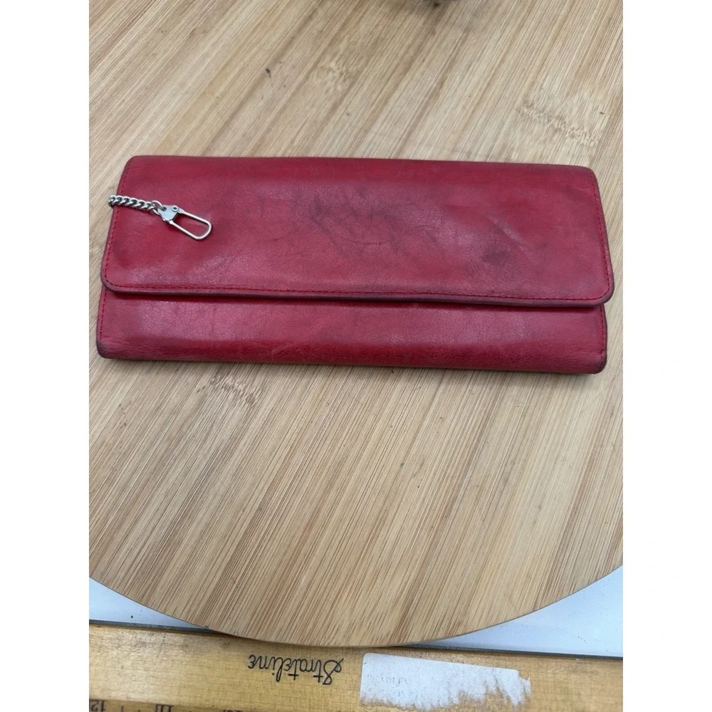 HOBO‎ INTERNATIONAL Ruby Red Leather Clutch Clean Inside Magnetic